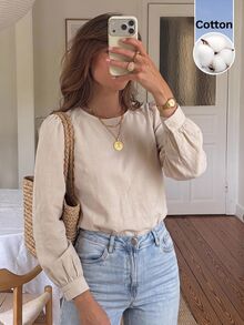 Serisse Women's Casual Versatile Solid Color Bowknot Decor Blouse - Apricot - View 5