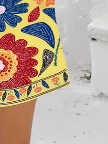 EMERY ROSE Vintage Tropical Boho Floral Printed Casual Tank Top Blouse Suits For Women, Spring/Summer Vacation Beach Pastel Yellow - Yellow - View 4