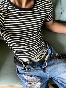 Resyla Men 男士黑白條紋短袖T恤，經典航海風，美式復古，韓系簡約修身，日系休閒青年風，適合喜歡基礎層搭與極簡風格的男士，適合城市出遊、車拍、日常通勤、校園穿搭等 - 彩色 - 查看 9