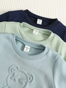 SHEIN 6件組兒童小男孩秋冬休閒圓領長袖套頭運動衫與運動長褲套裝，基礎運動衫與運動長褲多件套裝，秋冬套裝，運動套裝，男孩套裝 - 彩色 - 查看 4