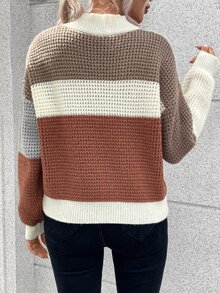 EMERY ROSE Color Block Drop Shoulder Sweater,Long Sleeve Tops Knit Pullover Fall Winter Sweater - Multicolor - View 4