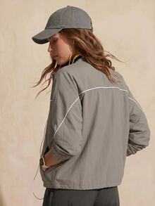Exploreva Exploreva Contrast Color Trim Zipper Casual Loose Fit Long Sleeve Sports Jacket - Grey - View 2