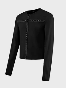 FeverCity Men's Solid Color Casual Versatile Daily Long Sleeve T-Shirt - Black - View 5