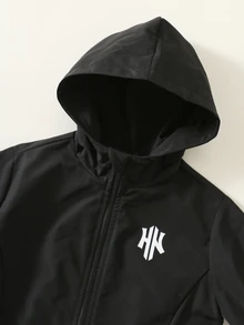 SHEIN 男嬰字母圖案連帽長袖秋冬夾克，百搭舒適 - 彩色 - 查看 7