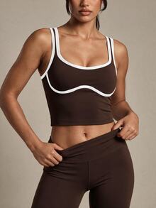 SHEIN Sports 女式日常健身运动短款下摆背心 - 咖啡棕 - 查看 3