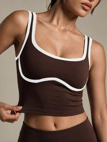 SHEIN Sports 女式日常健身运动短款下摆背心 - 咖啡棕 - 查看 6