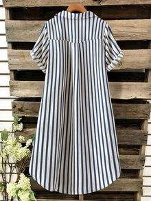 SHEIN Tall CURVE 大尺碼女款法式休閒熱帶夏季短袖V領長版洋裝，白色滿版正式度假早午餐洋裝 - 彩色 - 查看 3