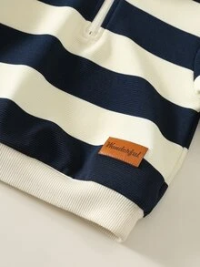 SHEIN Baby Boy Striped Pattern Knitted Soft Round Neck Long Sleeve Half-Zip Pullover Autumn Winter Sweatshirt, Versatile And Comfortable - Multicolor - View 7