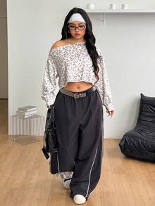 Coolane Women's Plus Size Autumn Streetwear Casual Kawaii Vacation Formal Brunch Office Club Y2k Leopard Print Asymmetric Collar White Sweatshirt - Apricot - View 3