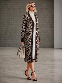 Wandoria Women's Fall V-Neck Leopard Print Fashion Design Mid-Length Fitted Personalized Stylish Casual Elegant Sophisticated Knit Cardigan Brunch Grey - Coffee Brown - View 6