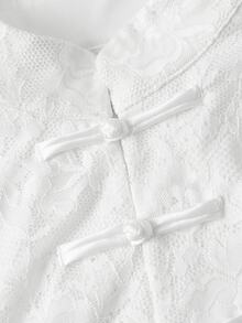 SHEIN MOD White Lace Stand Collar Frog Button Vest, Fall, Summer Wedding Outfits, Country Concert, Elegant French Retro, Coffee Date Night Party, Vintage - White - View 6