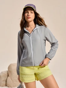 Exploreva Exploreva Women's Minimalist Alt Versatile Daily Wear Zip-Up Long Sleeve Pocket Sun Protection Jacket Cycling White Summer - Grey - View 6
