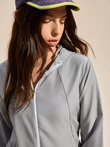 Exploreva Exploreva Women's Minimalist Alt Versatile Daily Wear Zip-Up Long Sleeve Pocket Sun Protection Jacket Cycling White Summer - Grey - View 7