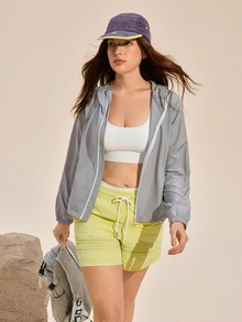 Exploreva Exploreva Women's Minimalist Alt Versatile Daily Wear Zip-Up Long Sleeve Pocket Sun Protection Jacket Cycling White Summer - Grey - View 3