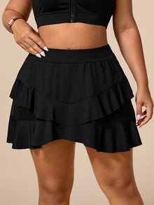 SHEIN Rhythm Era Women's Plus Size Solid Color Casual Versatile Daily Wear Sports Skorts - Black - View 3