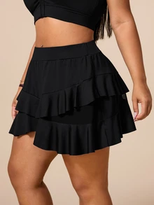 SHEIN Rhythm Era Women's Plus Size Solid Color Casual Versatile Daily Wear Sports Skorts - Black - View 4