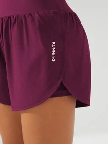 Eassivo Eassivo High Waist Slit Hem Sports Shorts For Chinese New YearWomen Sweat Short, Gym Short, Biker Short - Burgundy - View 7