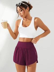 Eassivo Eassivo High Waist Slit Hem Sports Shorts For Chinese New YearWomen Sweat Short, Gym Short, Biker Short - Burgundy - View 6
