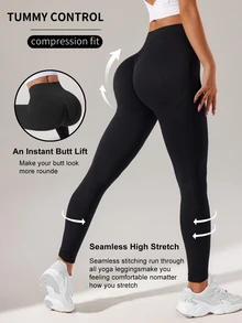 Slayform Slayform Wide Waistband Sports Leggings Yoga Women Pants - Black - View 1