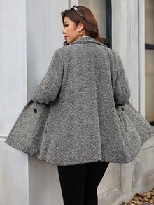 Chikora Plus Size Autumn/Winter Casual Double-Breasted Wool Blend Coat - Grey - View 2