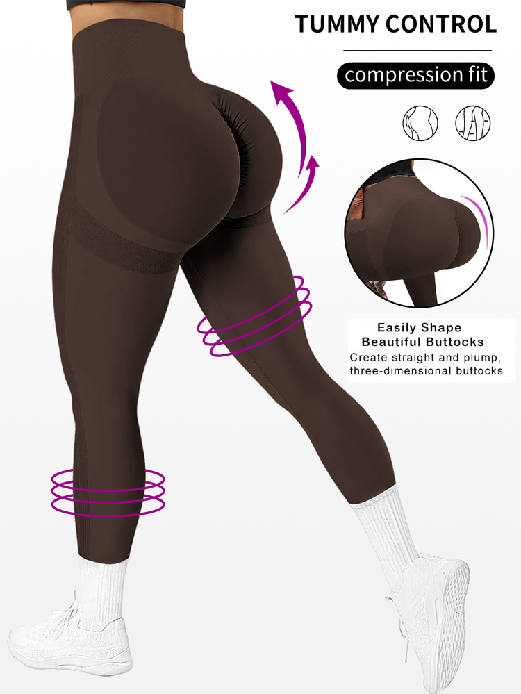 Slayform Slayform Seamless High Elasticity Tummy Control Sports Leggings Yoga Women Pants Brown Leggings - Brown - View 4