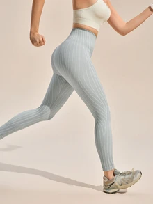 Exploreva Exploreva Blue And White Striped Seamless High Waist Outdoor Leggings Hiking Summer Modest - Grey - View 2