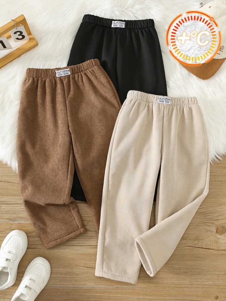 3pcs/Set Kids Young Boy Autumn/Winter Casual Versatile Corduroy Fleece Lined Solid Color Sweatpants, Fleece Lined Pants, All-Match Long Pants Multi-Pack, Boys Autumn/Winter Pants - Multicolor - View 5
