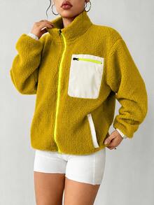 Exploreva Exploreva Autumn/Winter Casual Colorblock Warm Fleece Outdoor Jacket - Yellow - View 6
