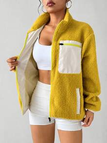Exploreva Exploreva Autumn/Winter Casual Colorblock Warm Fleece Outdoor Jacket - Yellow - View 5