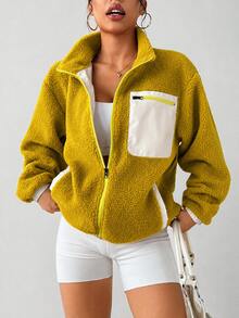 Exploreva Exploreva Autumn/Winter Casual Colorblock Warm Fleece Outdoor Jacket - Yellow - View 8