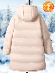 SHEIN 1件青少年女孩休閒可愛街頭風加厚外套，長袖，抓絨，中長版，適合秋冬穿搭 - 杏色 - 查看 4