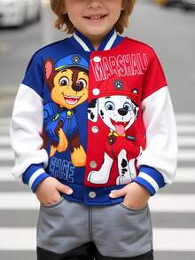 SHEIN | PAW Patrol Chaqueta de béisbol de ajuste holgado con gráfico de perro en bloques de color para niño, otoño/invierno - Multicolor - Ver 7