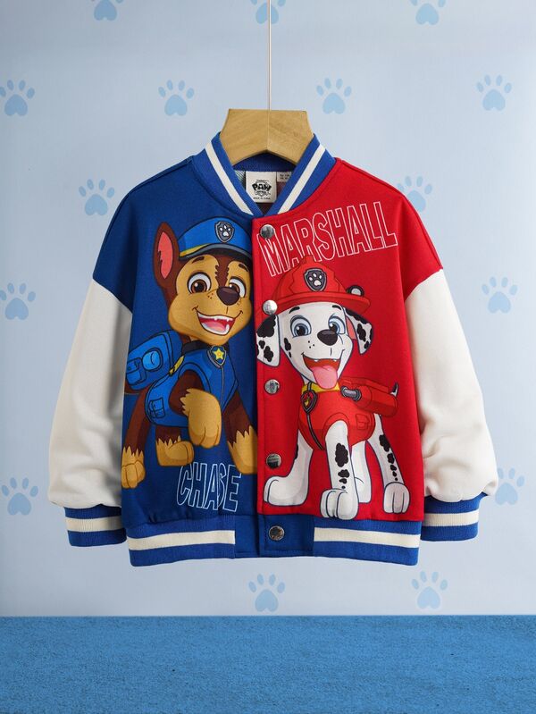 SHEIN | PAW Patrol Young Boy Colorblock Dog Graphic Loose Fit Baseball Jacket, Autumn/Winter Fall