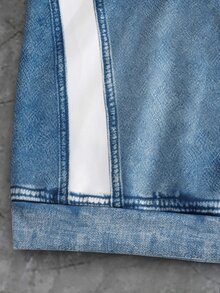 SHEIN 男童仿牛仔圖案袖子運動衫，青少年男童牛仔風拼色秋冬運動衫，秋季穿搭，秋季服飾，秋冬套頭衫 - 藍色 - 查看 4