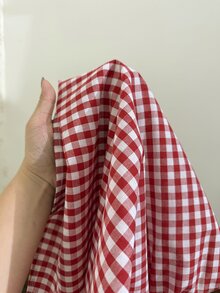 CovetEZ 春夏新款红白格子亚麻印花吊带系带宽松休闲上衣，适合大码女性 - 彩色 - 查看 7