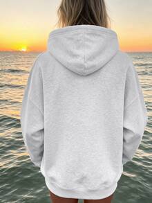 Resyla Women's Cartoon Pattern Casual Daily Wear Hooded Sweatshirt - Light Grey - View 2