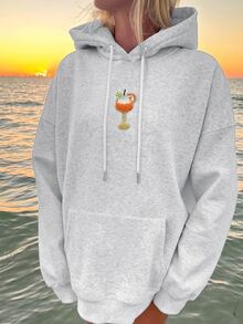 Resyla Women's Cartoon Pattern Casual Daily Wear Hooded Sweatshirt - Light Grey - View 3