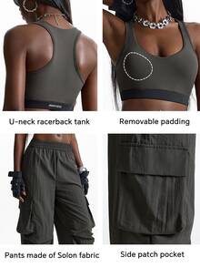 Innovista Innovista Women's Colorblock Sports Set Workout Pilates Yoga Sportswear Activewear Push Up Booty Lift Squat Proof Tummy Control Compression Olive Green Autumn - Dark Grey - View 6