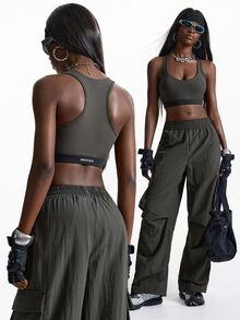 Innovista Innovista Women's Colorblock Sports Set Workout Pilates Yoga Sportswear Activewear Push Up Booty Lift Squat Proof Tummy Control Compression Olive Green Autumn - Dark Grey - View 3