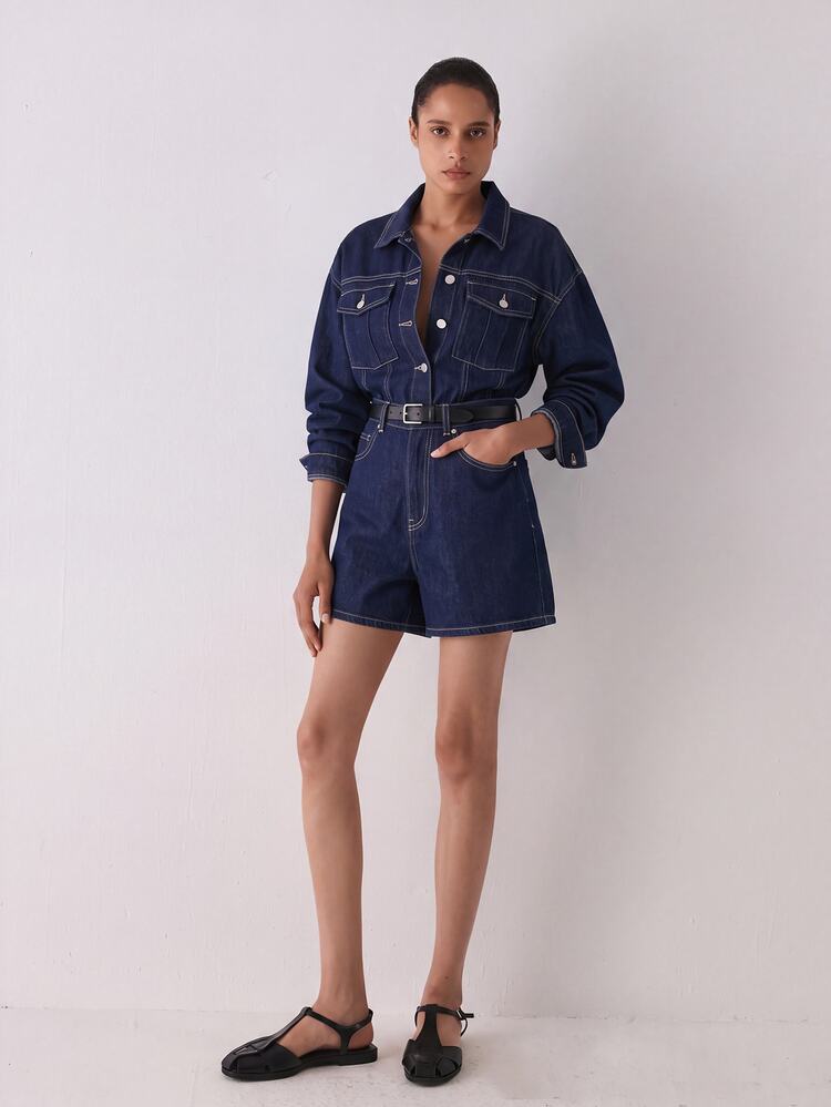 YARNWELL Women's Casual Denim Jacket, Autumn - Dark Wash - View 5