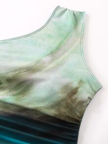 Swim Oasis 1pc Plus Size Tie Dye Print One Shoulder One-Piece Swimsuit And Cover Up Skirt Beach Wear For Women, For Summer Vacation - Multicolor - View 6