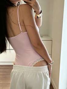 INAWLY French Lace Patchwork Camisole Camisole Lounge Night Out Blush Pink Summer Sexy Cute - Baby Pink - View 2