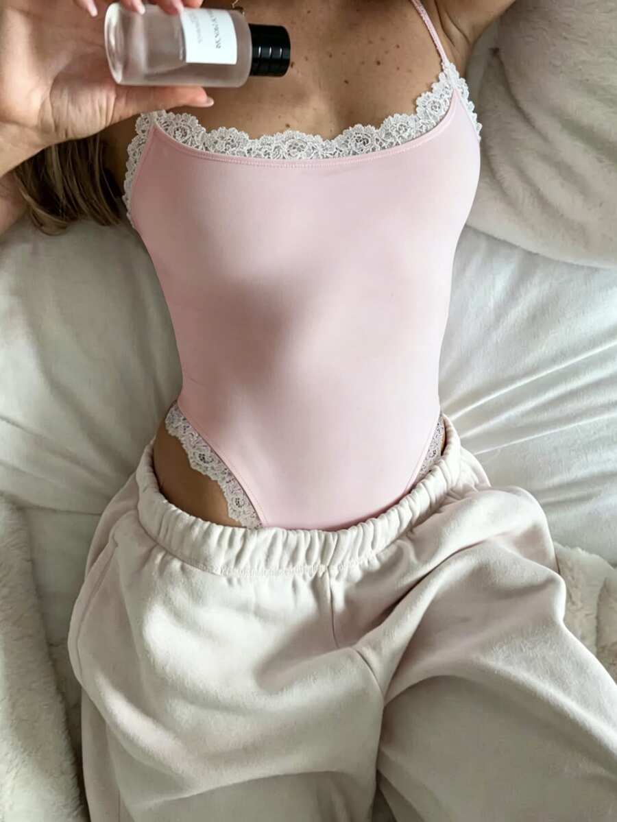 INAWLY French Lace Patchwork Camisole Camisole Lounge Night Out Blush Pink Summer Sexy Cute - Baby Pink - View 1