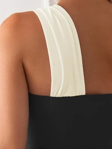 Costavie Women's Colorblock One-Shoulder Fashion One-Piece Swimsuit For Vacation - Multicolor - View 5