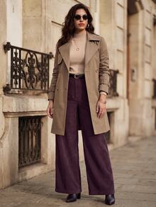 Juhart Fashionable Elegant Minimalist Corduroy Wide Leg Pants With Pockets, OL Style, Plus Size - Purple - View 7