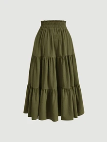 SHEIN MOD Ruffle Hem Knot Front Olive Skirt - Army Green - View 2