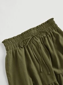SHEIN MOD Ruffle Hem Knot Front Olive Skirt - Army Green - View 4