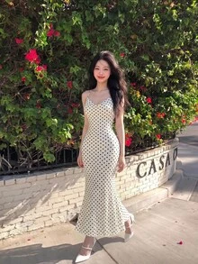 SHEIN X Garcia Sisters SHEIN MOD 女士垂褶领连衣裙，秋季服装，情人节女士连衣裙，化装舞会礼服，优雅女士连衣裙 - 白色 - 查看 1
