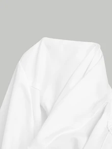 SHEIN MOD 女款優雅燈籠袖繫腰白色襯衫，返校季，秋季女裝，社交襯衫，女款辦公穿搭 - 白色 - 查看 9