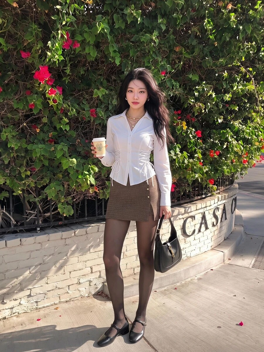 SHEIN MOD 女款優雅燈籠袖繫腰白色襯衫，返校季，秋季女裝，社交襯衫，女款辦公穿搭
